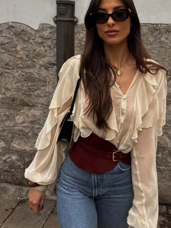 Blusa Chiffon Babados Brukki