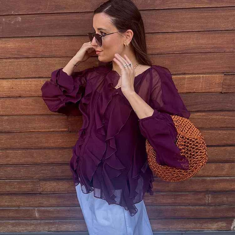 Blusa Chiffon Babados Brukki