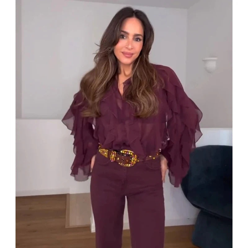 Blusa Chiffon Babados Brukki