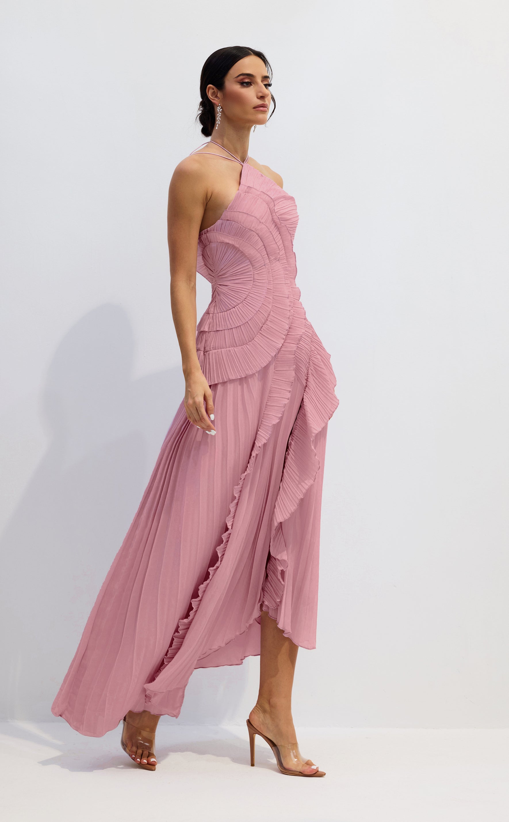 Vestido Midi Plisado Asimétrico