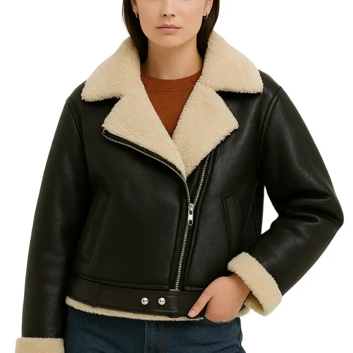 Jaqueta De Couro Feminina Escocesa Aveludada