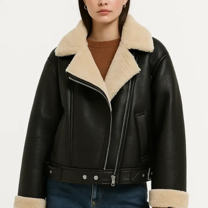 Jaqueta De Couro Feminina Escocesa Aveludada