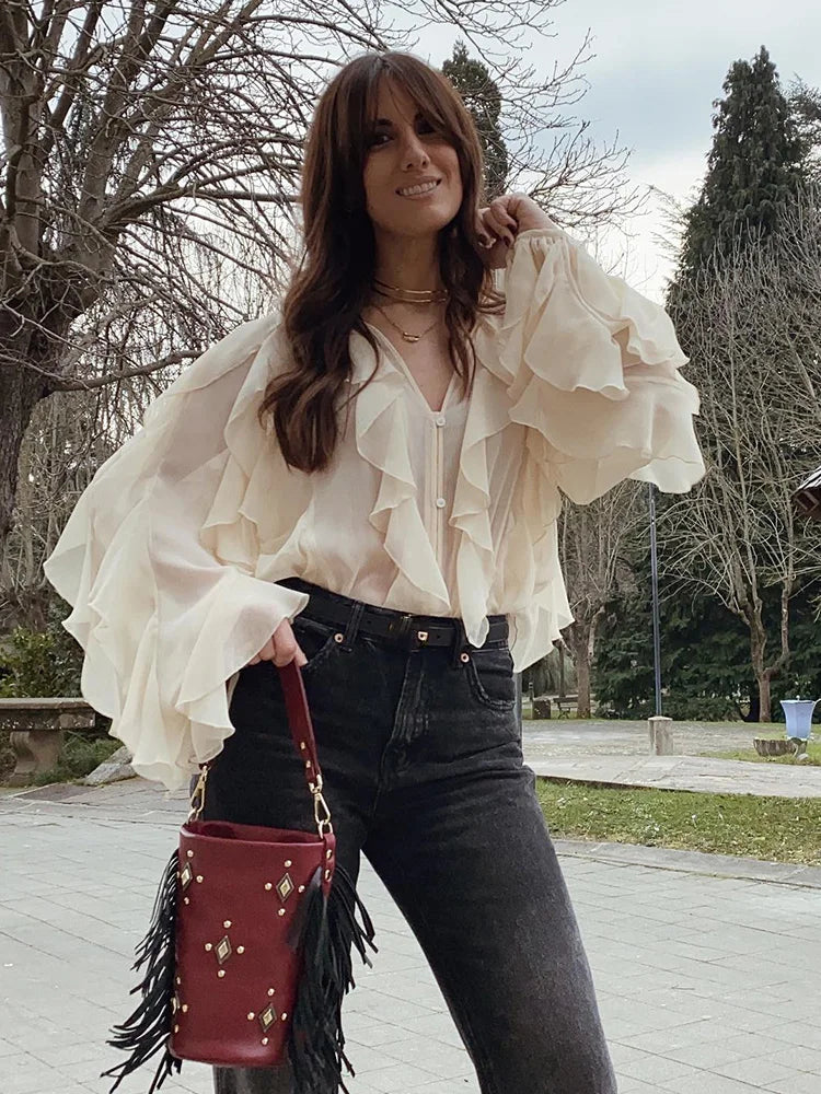 Blusa Chiffon Babados Brukki