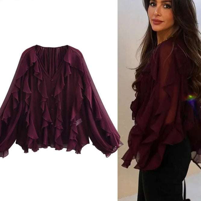 Blusa Chiffon Babados Brukki