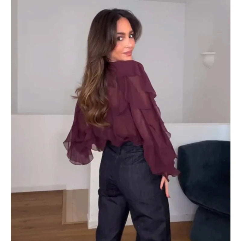 Blusa Chiffon Babados Brukki