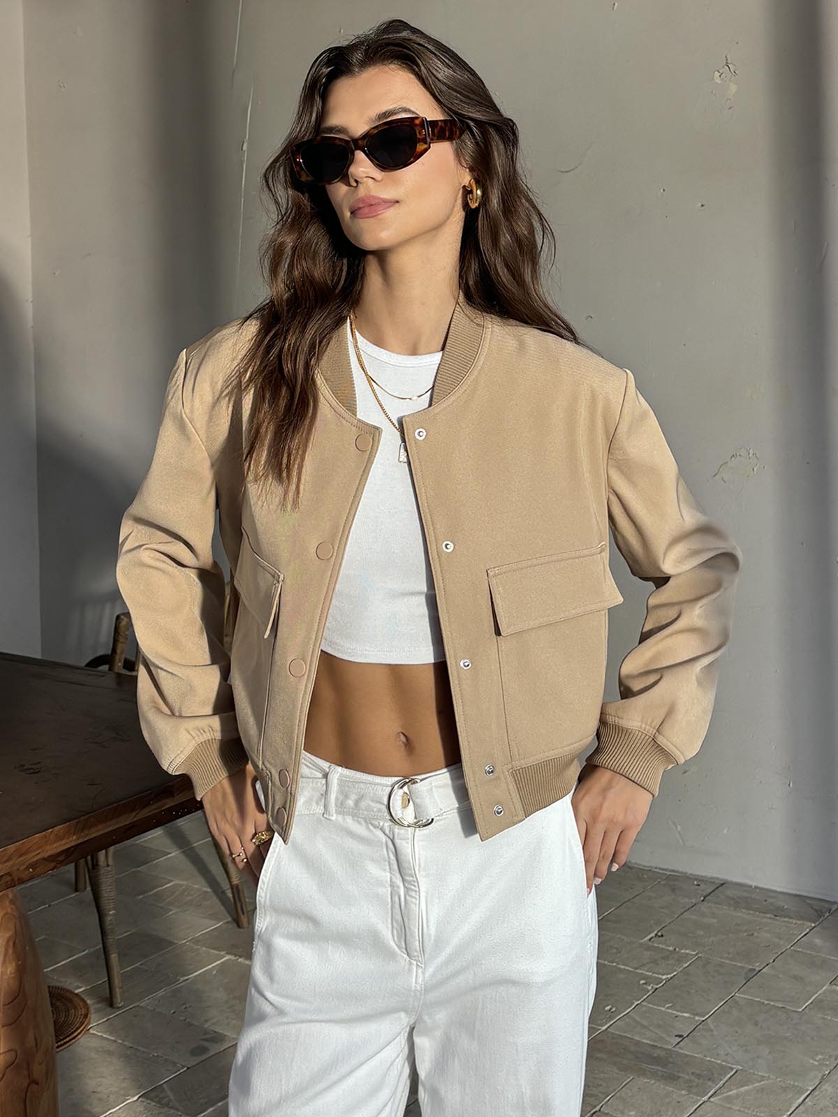 Jaqueta Bomber com Bolsos Clássica